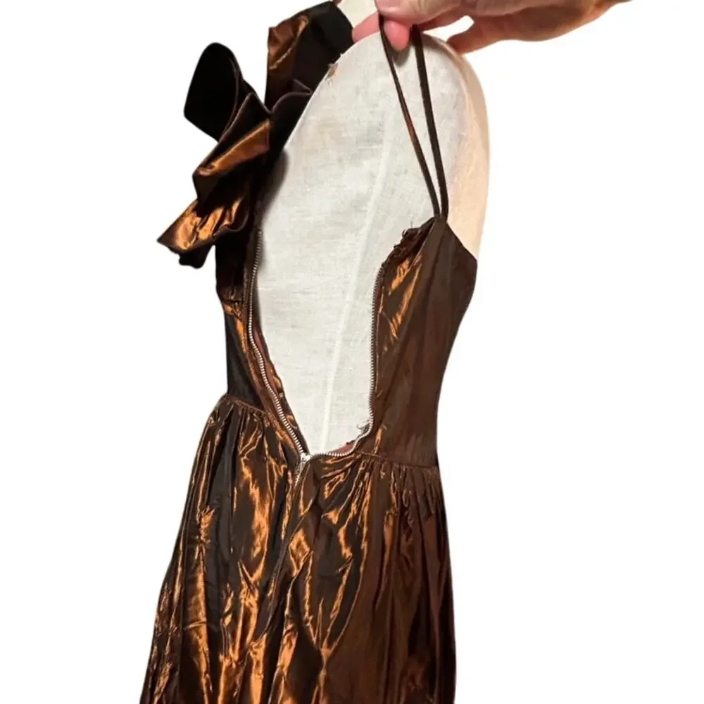 Vintage Fred Perlberg Dance Originals Copper Taffeta Ballgown One Shoulder SM